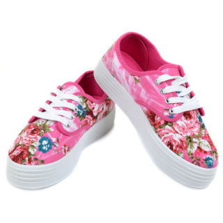 Кеди жіночі з високою підошвою, квітковий принт фуксія, 36-37р