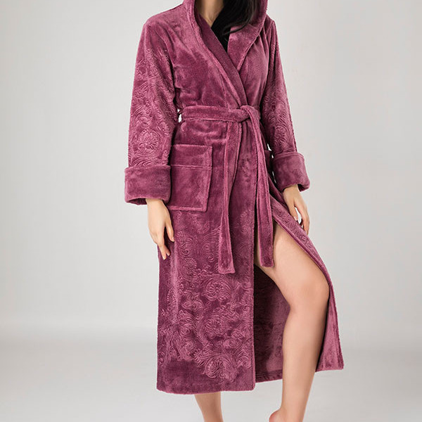 Nusa Халат жіночий із капюшоном Nusa 8655 марсала Nusa Халат жіночий із капюшоном Nusa 8655 марсала