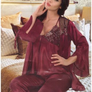 Жіночий шовковий комплект зі штанами (пеньар), розмір M