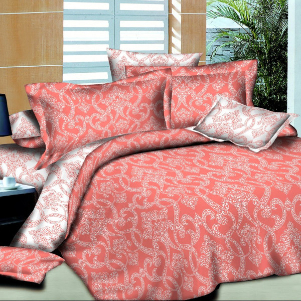 Полуторний комплект постільної білизни Бязь преміум УЗОР кораловий Е (нав 50х70 – 2 шт) Полуторний комплект постільної білизни Бязь преміум УЗОР кораловий Е (нав 50х70 – 2 шт)