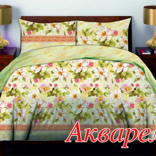 Полуторный комплект постельного белья Бязь премиум АКВАРЕЛЬ (нав 70х70 – 2 шт)