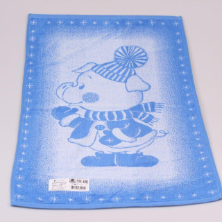 Махровий рушник лицьовий 50*90 дизайн Свинка-сніговик, колір блакитний