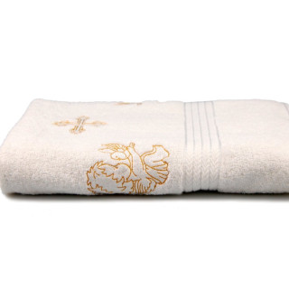 Рушник махровий хрещатий Крижма, 70х140 см, 550 г/м2 (білий із золотом)