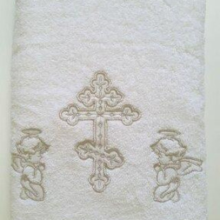 Полотенце махровое крестильное Крыжма, 90х90, 420г/м2 (белое с серебром)