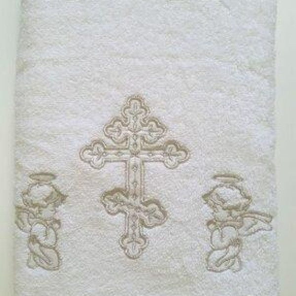 Полотенце махровое крестильное Крыжма, 90х90, 420г/м2 (белое с серебром) Полотенце махровое крестильное Крыжма, 90х90, 420г/м2 (белое с серебром)