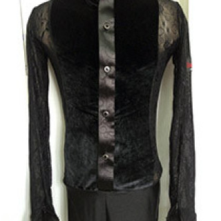 Комбідрес чоловічий, сорочка чорна велюрова з гіпюром чоловіча для танців Латина