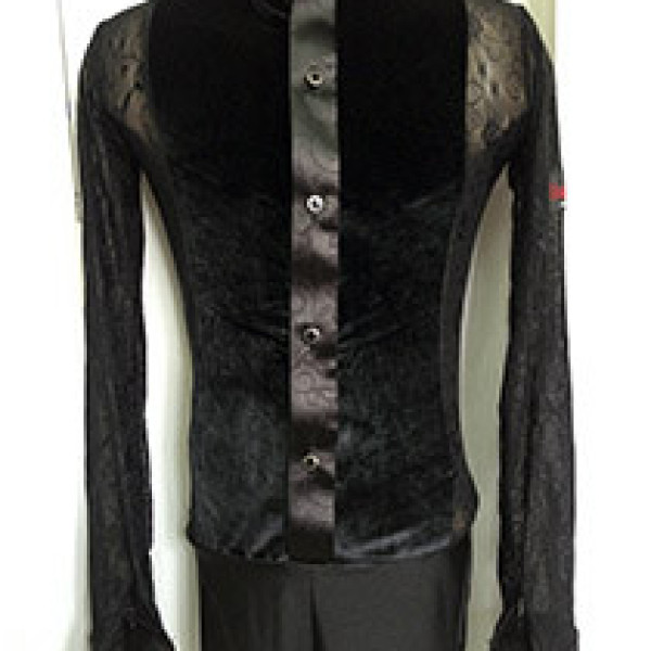 Комбідрес чоловічий, сорочка чорна велюрова з гіпюром чоловіча для танців Латина Комбідрес чоловічий, сорочка чорна велюрова з гіпюром чоловіча для танців Латина