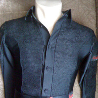 Комбідрес чоловічий, сорочка чорна біфлекс із гіпюром чоловіча для танців Латина, 164