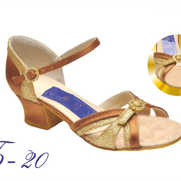 Туфлі для танців дитячі на блок-каблуку 21р натуральна шкіра + парча Туфлі для танців дитячі на блок-каблуку 21р натуральна шкіра + парча