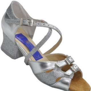 Туфлі для танців сріблясті дитячі на блок-каблуку 26-40 р. Взуття з регуляторами повноти для дівчаток.