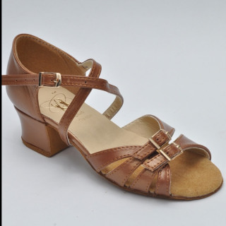 Туфли танцевальные для девочки на блок-каблуке бежевые сатин 24-25