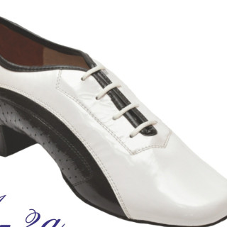 Туфлі танцювальні чоловічі Латино чорно-білі з натуральної шкіри, лаку!