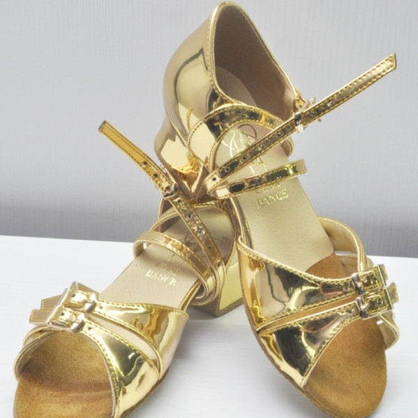 Туфлі бальні для дівчинки, блок золото дзеркальний Туфлі бальні для дівчинки, блок золото дзеркальний