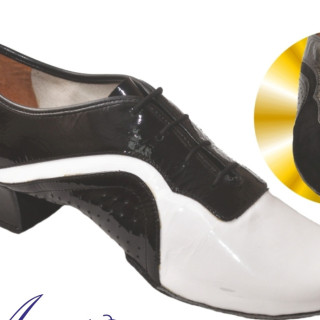 Туфлі танцювальні чоловічі Латино чорно-білі з натуральної шкіри, лаку!