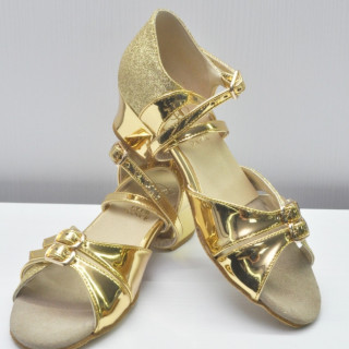 Туфлі бальні для дівчинки, блок золото дзеркальне