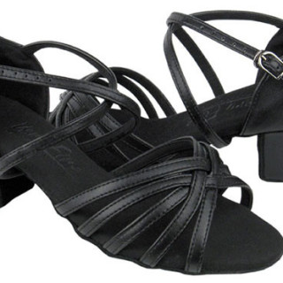 Туфлі для танців дитячі блоки каблук чорні сатин, шкіра