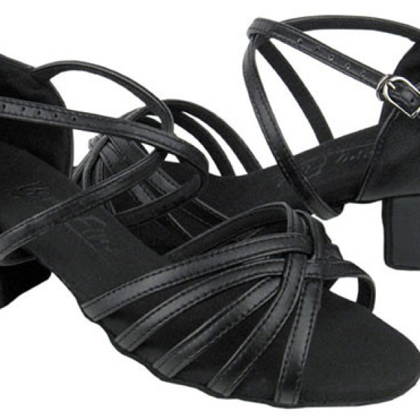 Туфлі для танців дитячі блоки каблук чорні сатин, шкіра Туфлі для танців дитячі блоки каблук чорні сатин, шкіра