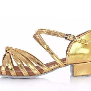 Туфлі танцювальні для дівчинки блок-каблук 34р (22см), золоті