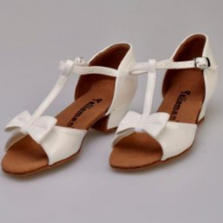 Туфлі танцювальні для дівчинки блок підборів, білий лак, 22р, (Talisman)