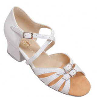 Туфлі для танців білі лакові дитячі на блок-каблуку 26-40 р. Взуття з регуляторами повноти для дівчаток.