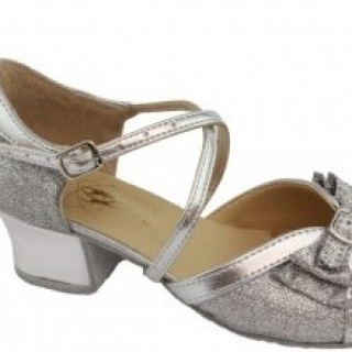 Туфлі танцювальні для дівчинки на блок-каблуку, колір срібло 21р