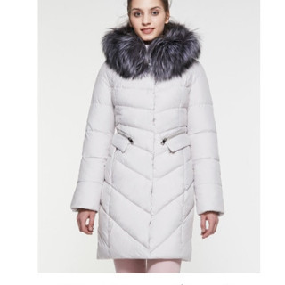 Пуховик жіночий з натуральним хутром чорнобурки, колір білий розмір M (44р)