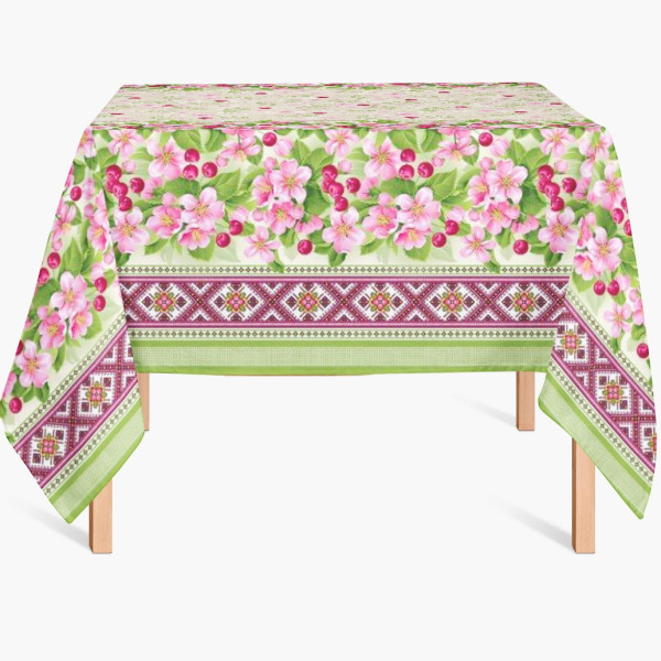 Скатертина ріжка набивна, 150х180 см, дизайн Вишня Льон Скатертина ріжка набивна, 150х180 см, дизайн Вишня Льон