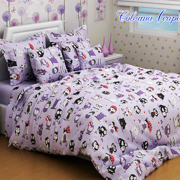 Комплект постельного белья Совята сиреневый