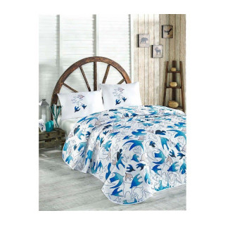 Покривало стьобане з наволочкою Eponj Home — YalcinKuslar блакитний 160*220