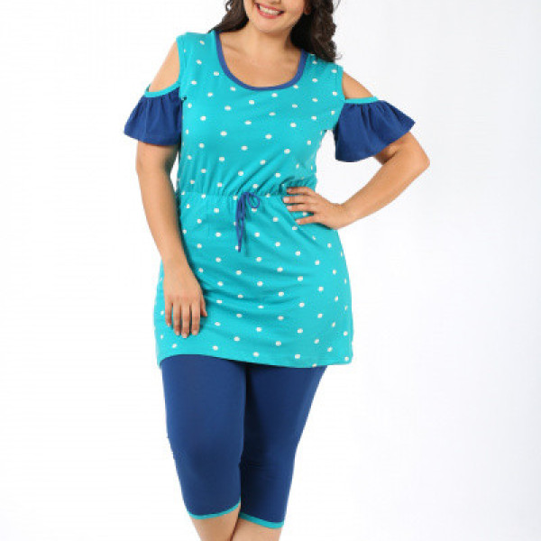 Костюм трикотажний жіночий туніка+капрі батал турція